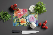 Load image into Gallery viewer, Roses in Watercolor Glass Cutting Boards – Durable, Decorative Kitchen Art Large