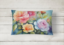 Load image into Gallery viewer, Roses in Watercolor Fabric Decorative Pillow