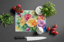 Load image into Gallery viewer, Roses in Watercolor Glass Cutting Boards – Durable, Decorative Kitchen Art Large