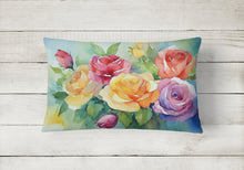 Load image into Gallery viewer, Roses in Watercolor Fabric Decorative Pillow