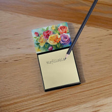 Load image into Gallery viewer, Roses in Watercolor Sticky Note Holder- Refiilable Desk Accessory Note Pad