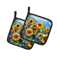 Load image into Gallery viewer, Sunflowers in Watercolor Pot Holders - Set of 2 Decorative Kitchen Helpers | Made in the USA