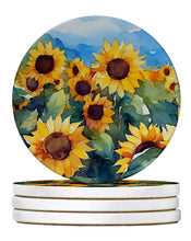 Load image into Gallery viewer, Sunflowers in Watercolor Large Sandstone Coasters Pack of 4