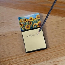 Load image into Gallery viewer, Sunflowers in Watercolor Sticky Note Holder- Refiilable Desk Accessory Note Pad