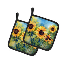 Load image into Gallery viewer, Sunflowers in Watercolor Pot Holders - Set of 2 Decorative Kitchen Helpers | Made in the USA