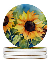 Load image into Gallery viewer, Sunflowers in Watercolor Large Sandstone Coasters Pack of 4