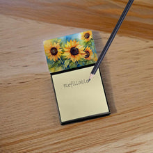 Load image into Gallery viewer, Sunflowers in Watercolor Sticky Note Holder- Refiilable Desk Accessory Note Pad