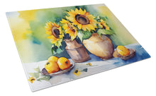 Load image into Gallery viewer, Sunflowers in Watercolor Glass Cutting Boards – Durable, Decorative Kitchen Art Large