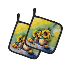 Load image into Gallery viewer, Sunflowers in Watercolor Pot Holders - Set of 2 Decorative Kitchen Helpers | Made in the USA