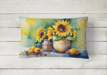Load image into Gallery viewer, Sunflowers in Watercolor Fabric Decorative Pillow