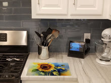 Load image into Gallery viewer, Sunflowers in Watercolor Glass Cutting Boards – Durable, Decorative Kitchen Art Large