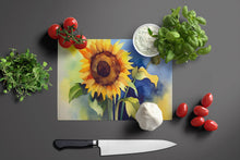 Load image into Gallery viewer, Sunflowers in Watercolor Glass Cutting Boards – Durable, Decorative Kitchen Art Large