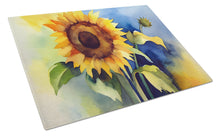 Load image into Gallery viewer, Sunflowers in Watercolor Glass Cutting Boards – Durable, Decorative Kitchen Art Large