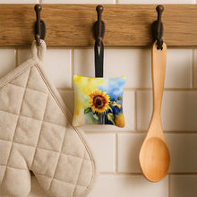 Load image into Gallery viewer, Sunflowers in Watercolor Hanging Square Fabric Ornament 3.5 × 3.5