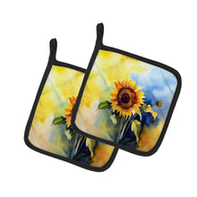 Load image into Gallery viewer, Sunflowers in Watercolor Pot Holders - Set of 2 Decorative Kitchen Helpers | Made in the USA