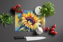 Load image into Gallery viewer, Sunflowers in Watercolor Glass Cutting Boards – Durable, Decorative Kitchen Art Large