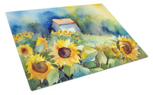 Load image into Gallery viewer, Sunflowers in Watercolor Glass Cutting Boards – Durable, Decorative Kitchen Art Large