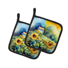 Load image into Gallery viewer, Sunflowers in Watercolor Pot Holders - Set of 2 Decorative Kitchen Helpers | Made in the USA