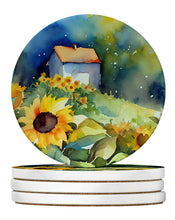 Load image into Gallery viewer, Sunflowers in Watercolor Large Sandstone Coasters Pack of 4