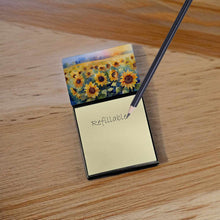 Load image into Gallery viewer, Sunflowers in Watercolor Sticky Note Holder- Refiilable Desk Accessory Note Pad