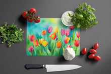 Load image into Gallery viewer, Tulips in Watercolor Glass Cutting Boards – Durable, Decorative Kitchen Art Large