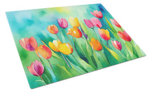 Load image into Gallery viewer, Tulips in Watercolor Glass Cutting Boards – Durable, Decorative Kitchen Art Large