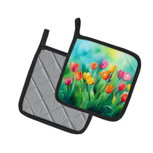 Load image into Gallery viewer, Tulips in Watercolor Pot Holders - Set of 2 Decorative Kitchen Helpers | Made in the USA