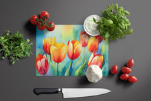 Load image into Gallery viewer, Tulips in Watercolor Glass Cutting Boards – Durable, Decorative Kitchen Art Large