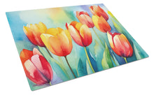 Load image into Gallery viewer, Tulips in Watercolor Glass Cutting Boards – Durable, Decorative Kitchen Art Large