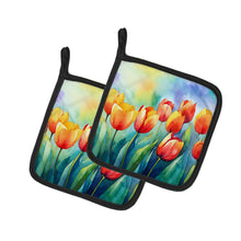 Load image into Gallery viewer, Tulips in Watercolor Pot Holders - Set of 2 Decorative Kitchen Helpers | Made in the USA