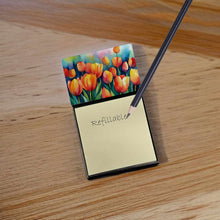 Load image into Gallery viewer, Tulips in Watercolor Sticky Note Holder- Refiilable Desk Accessory Note Pad