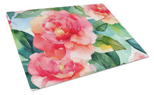 Load image into Gallery viewer, Alabama Camellia in Watercolor Glass Cutting Boards – Durable, Decorative Kitchen Art Large