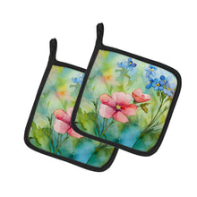 Load image into Gallery viewer, Alaska Forget-me-nots in Watercolor Pair of Pot Holders