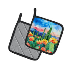 Load image into Gallery viewer, Arizona Saguaro Cactus Blossom in Watercolor Pair of Pot Holders