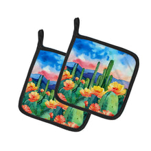 Load image into Gallery viewer, Arizona Saguaro Cactus Blossom in Watercolor Pair of Pot Holders