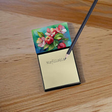 Load image into Gallery viewer, Arkansas Apple Blossom in Watercolor Sticky Note Holder- Refiilable Desk Accessory Note Pad