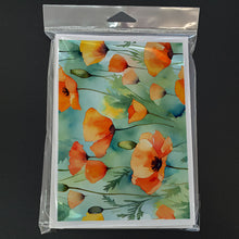 Load image into Gallery viewer, California California Poppies in Watercolor Greeting Cards -  Blank Note Cards – 8-Pack of Artist-Designed Cards with Envelopes