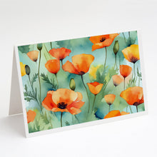 Load image into Gallery viewer, California California Poppies in Watercolor Greeting Cards -  Blank Note Cards – 8-Pack of Artist-Designed Cards with Envelopes