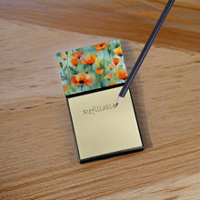 Load image into Gallery viewer, California California Poppies in Watercolor Sticky Note Holder- Refiilable Desk Accessory Note Pad