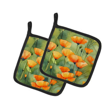Load image into Gallery viewer, California California Poppies in Watercolor Pair of Pot Holders