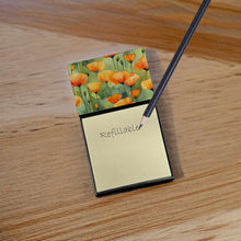 Load image into Gallery viewer, California California Poppies in Watercolor Sticky Note Holder- Refiilable Desk Accessory Note Pad