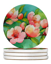 Load image into Gallery viewer, Delaware Peach Blossom in Watercolor Large Sandstone Coasters Pack of 4