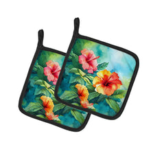 Load image into Gallery viewer, Hawaii Hawaiian Hibiscus in Watercolor Pair of Pot Holders