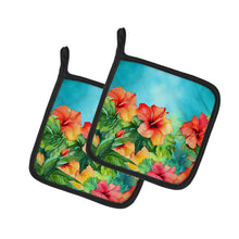 Load image into Gallery viewer, Hawaii Hawaiian Hibiscus in Watercolor Pair of Pot Holders