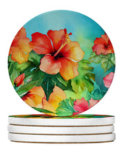 Load image into Gallery viewer, Hawaii Hawaiian Hibiscus in Watercolor Large Sandstone Coasters Pack of 4