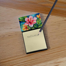 Load image into Gallery viewer, Hawaii Hawaiian Hibiscus in Watercolor Sticky Note Holder- Refiilable Desk Accessory Note Pad