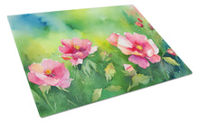 Load image into Gallery viewer, Iowa Wild Prairie Roses in Watercolor Glass Cutting Boards – Durable, Decorative Kitchen Art Large