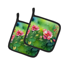 Load image into Gallery viewer, Iowa Wild Prairie Roses in Watercolor Pair of Pot Holders