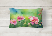 Load image into Gallery viewer, Iowa Wild Prairie Roses in Watercolor Fabric Decorative Pillow