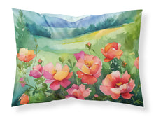Load image into Gallery viewer, Iowa Wild Prairie Roses in Watercolor Fabric Standard Pillowcase – Artistic Decorative Front, White Back